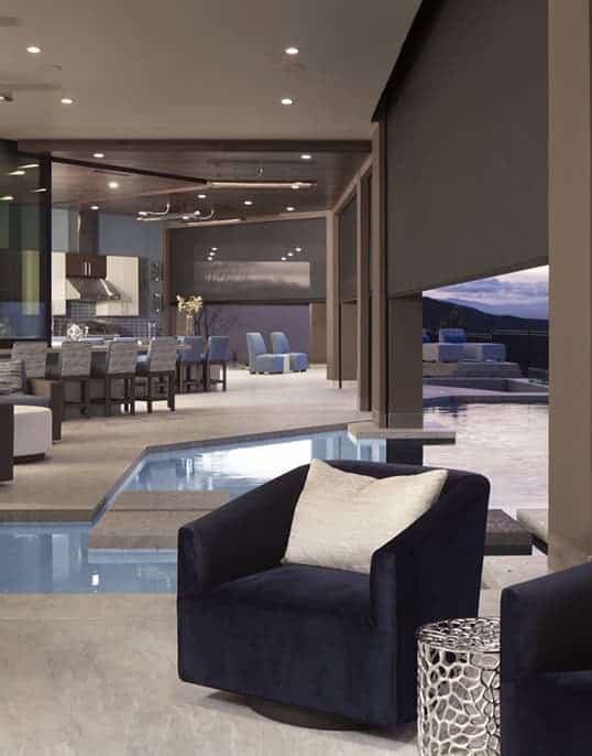 In the hotel with blue chair